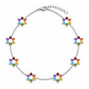 Rainbow Gem Motif Star of David 8 Station Necklace