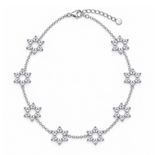 White Motif Star of David 8 Station Necklace by MORDEKAI - Gold Vermeil or Sterling Silver
