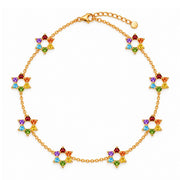 Rainbow Gem Motif Star of David 8 Station Necklace