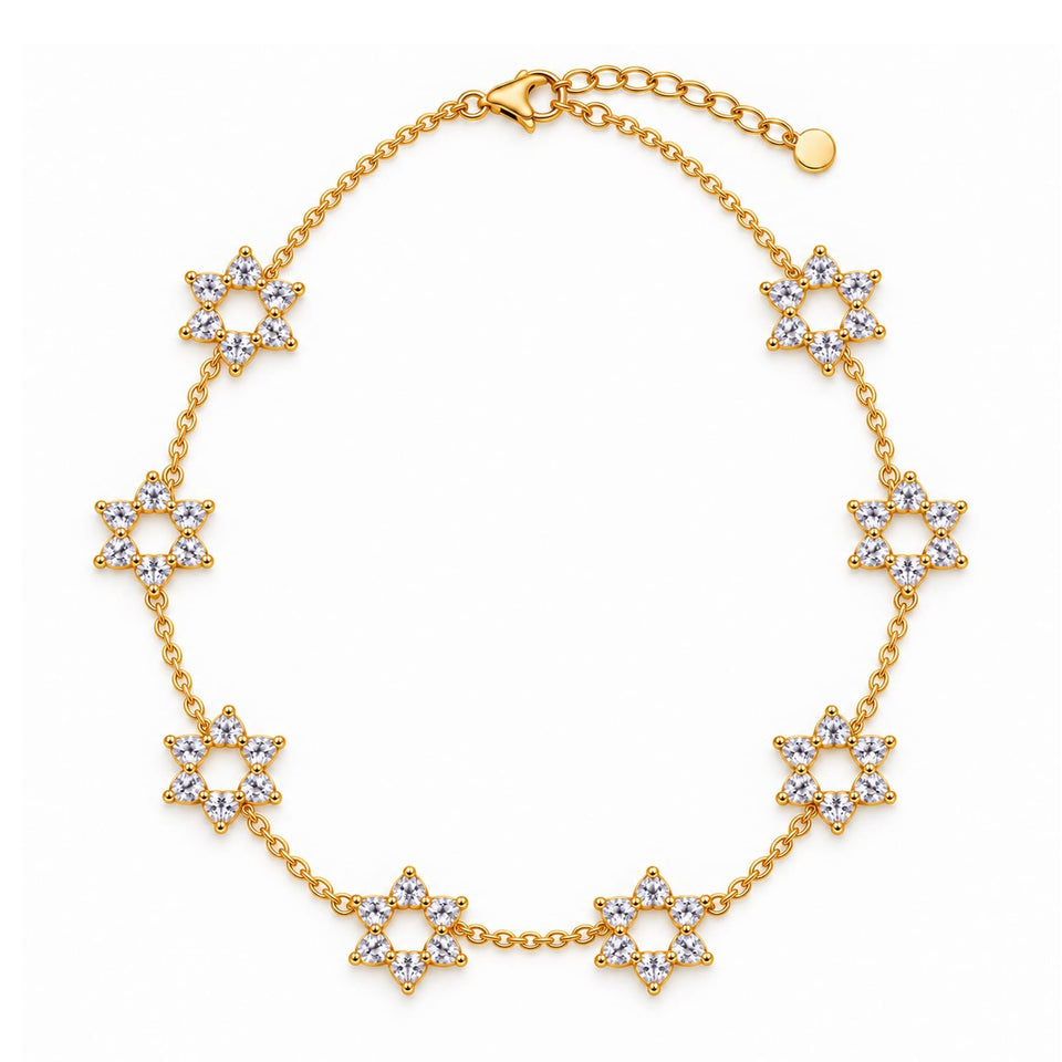 White Motif Star of David 8 Station Necklace