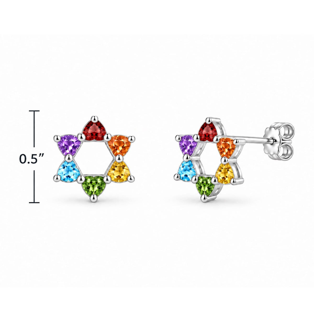 Rainbow Heart Star of David Stud Earrings
