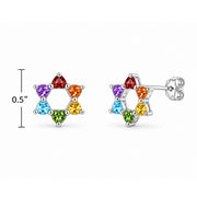 Rainbow Heart Star of David Stud Earrings