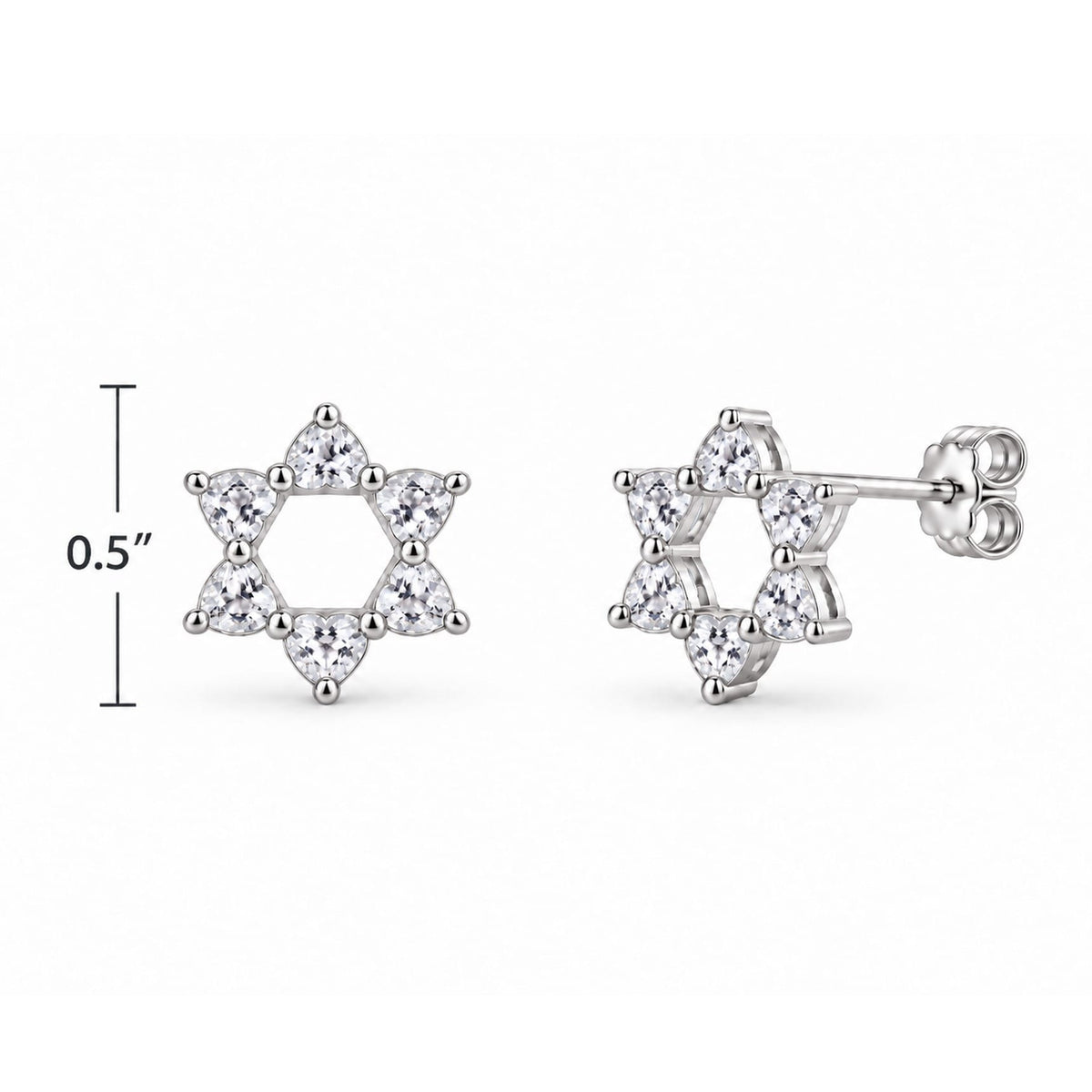 White Topaz Heart Star of David Stud Earrings