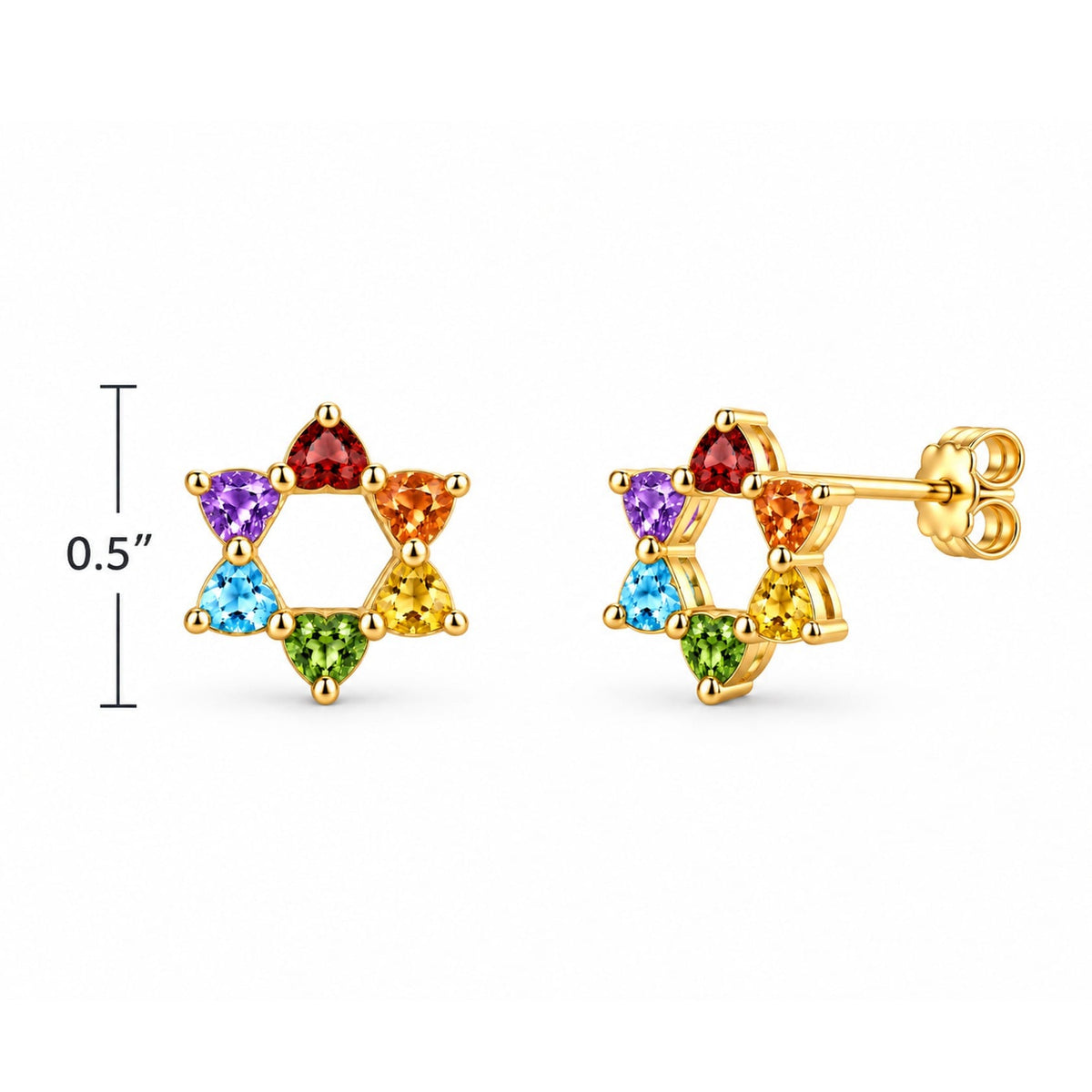 Rainbow Heart Star of David Stud Earrings