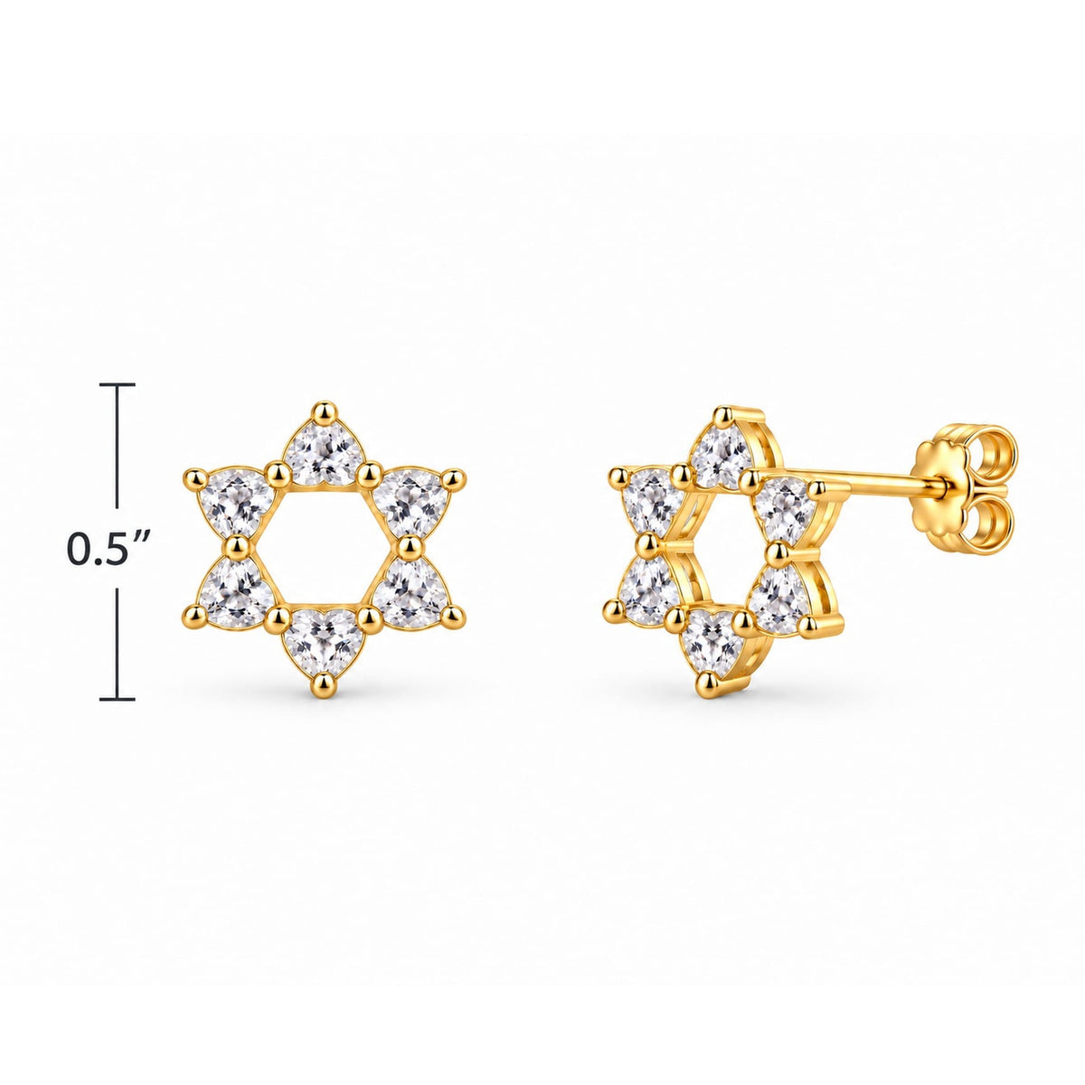 White Topaz Heart Star of David Stud Earrings