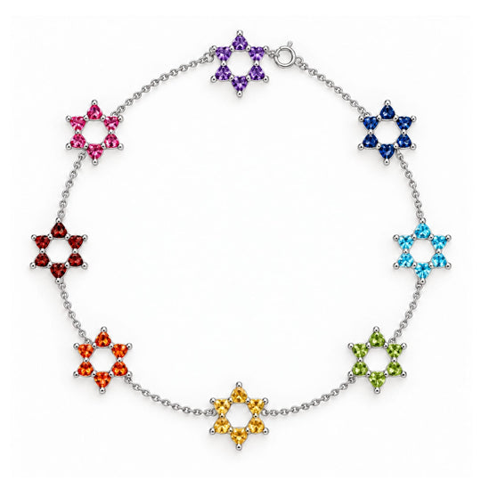 Ombré Rainbow Star of David 8 Station Necklace by MORDEKAI - Gold Vermeil or Sterling Silver