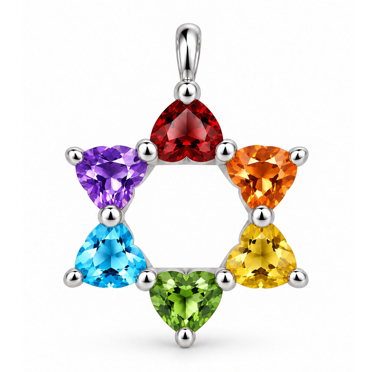 Rainbow Heart Star of David Pendant Necklace