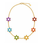MORDEKAI Necklaces Gold Vermeil Rainbow Ombré Gem Motif Star of David 6 Station Necklace by MORDEKAI - Gold Vermeil or Sterling Silver