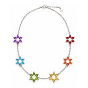 MORDEKAI Necklaces Sterling Silver Rainbow Ombré Gem Motif Star of David 6 Station Necklace by MORDEKAI - Gold Vermeil or Sterling Silver