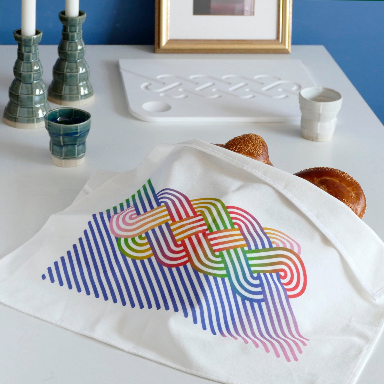 Studio Armadillo Challah Covers Op-Art Velvet Challah Cover - Rainbow