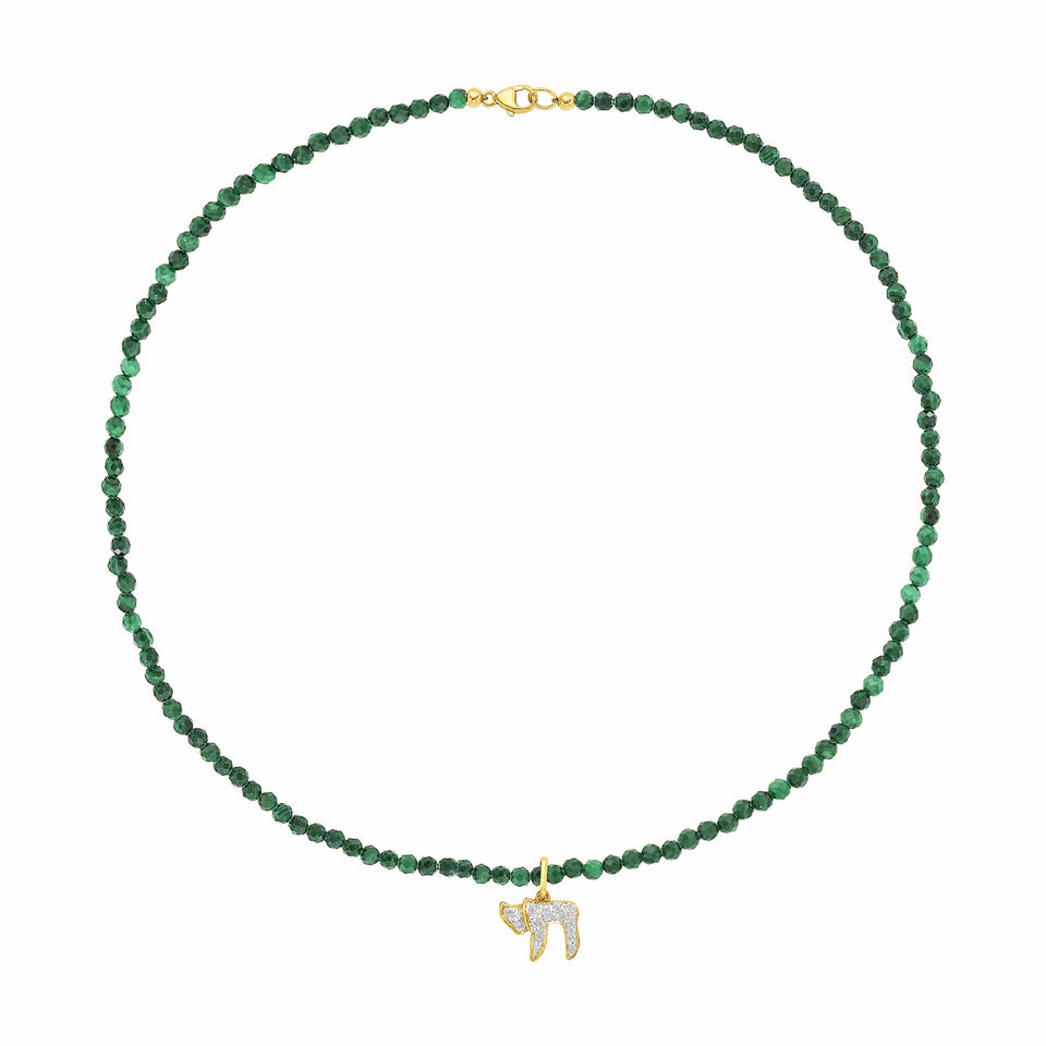 Leah by Leah Singer Necklaces Diamond Chai Emerald Beads Necklace by Leah by Leah Singer