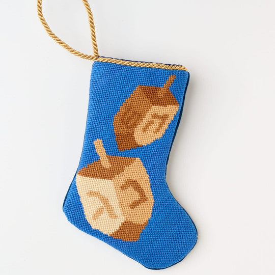 Hand-Stitched Spin the Dreidel Mini Stocking