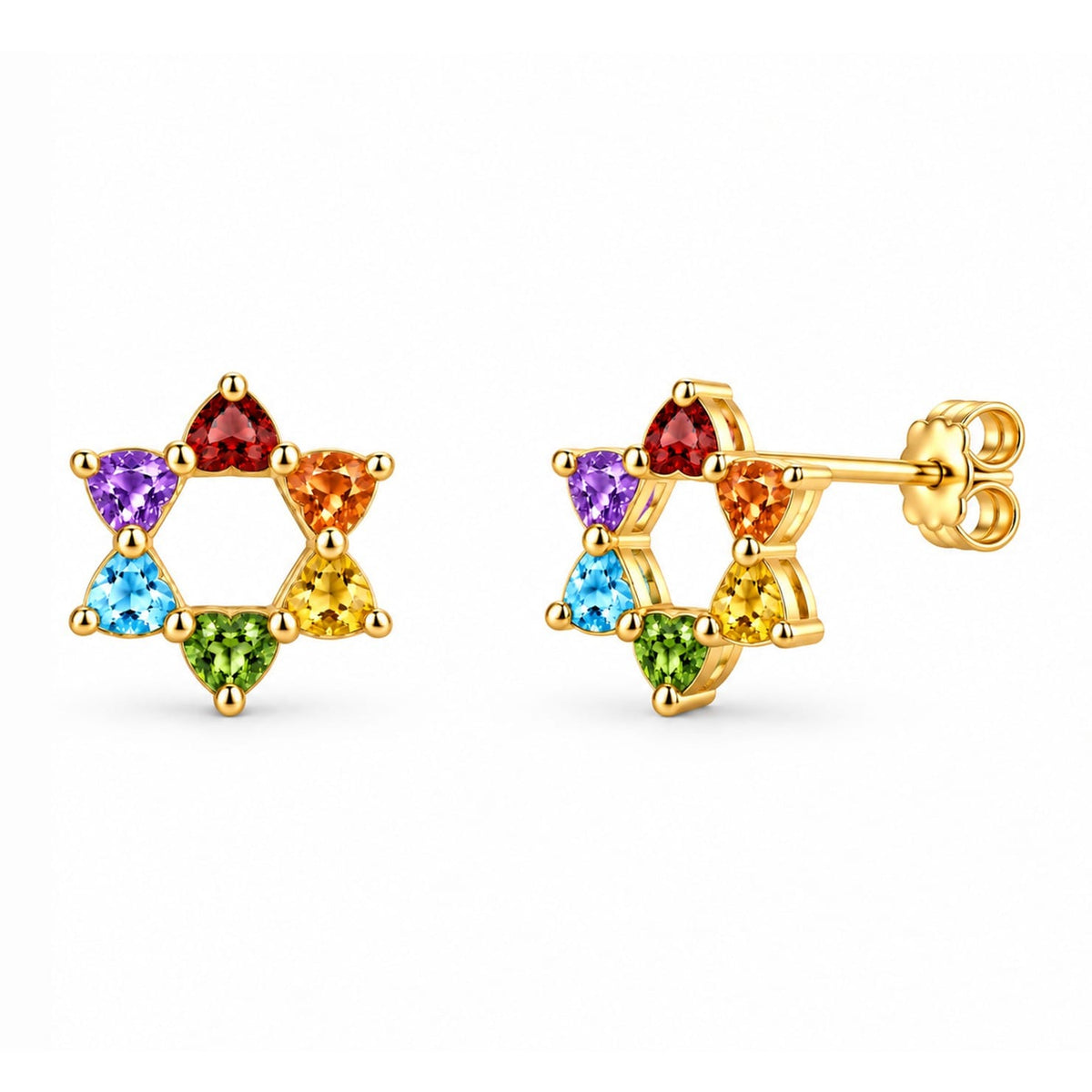 Rainbow Heart Star of David Stud Earrings
