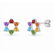 Rainbow Heart Star of David Stud Earrings