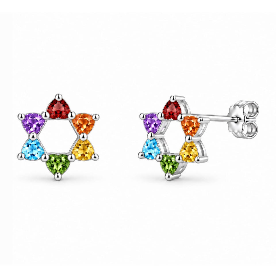 Rainbow Heart Star of David Stud Earrings