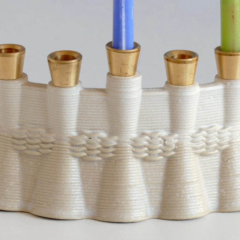 Studio Armadillo Menorahs Wavy 3D Printed Clay Menorah - Natural Beige