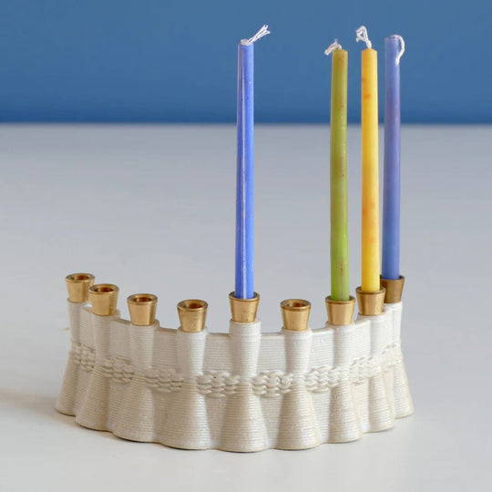 Wavy 3D Printed Clay Menorah - Natural Beige