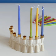 Studio Armadillo Menorahs Wavy 3D Printed Clay Menorah - Natural Beige