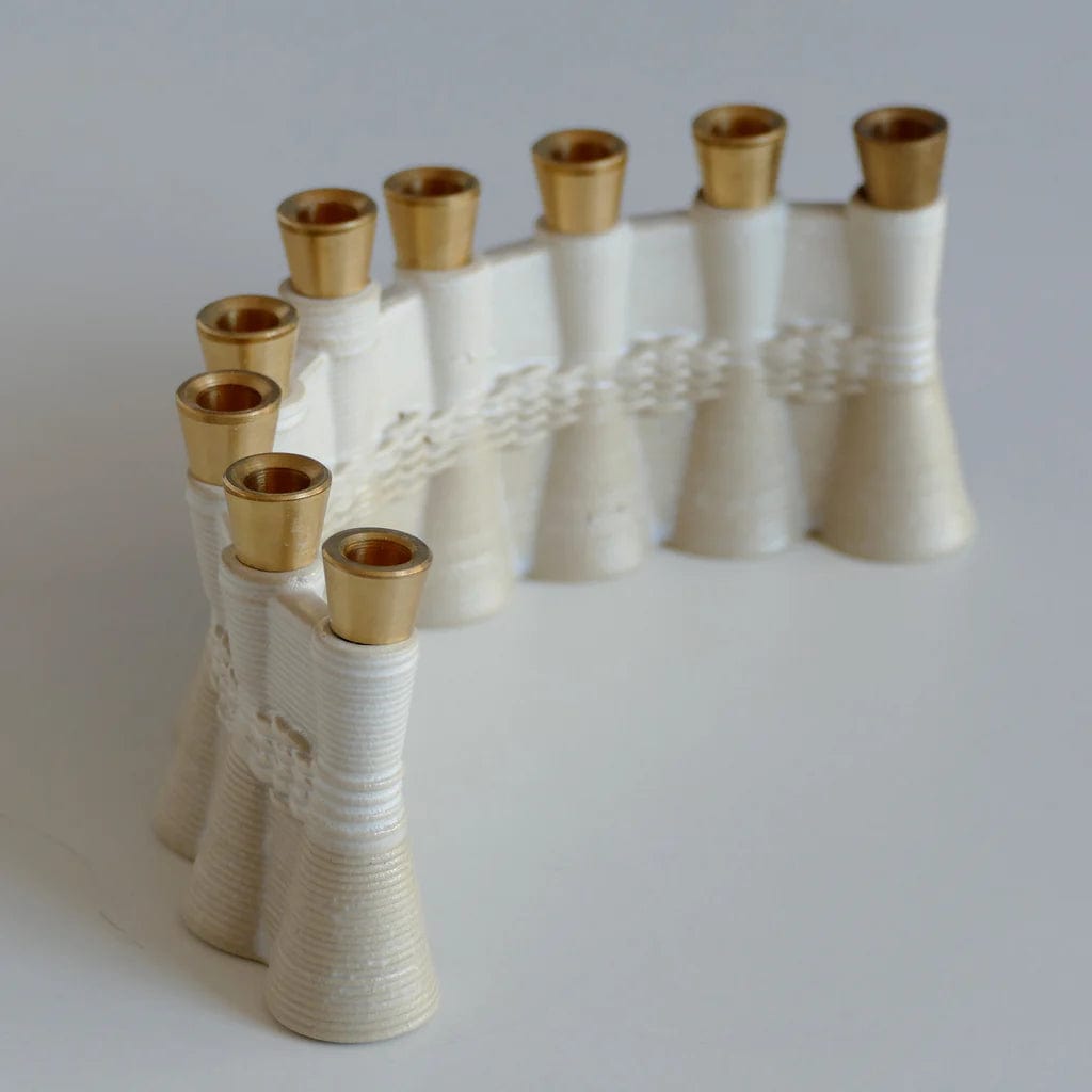 Studio Armadillo Menorahs Wavy 3D Printed Clay Menorah - Natural Beige