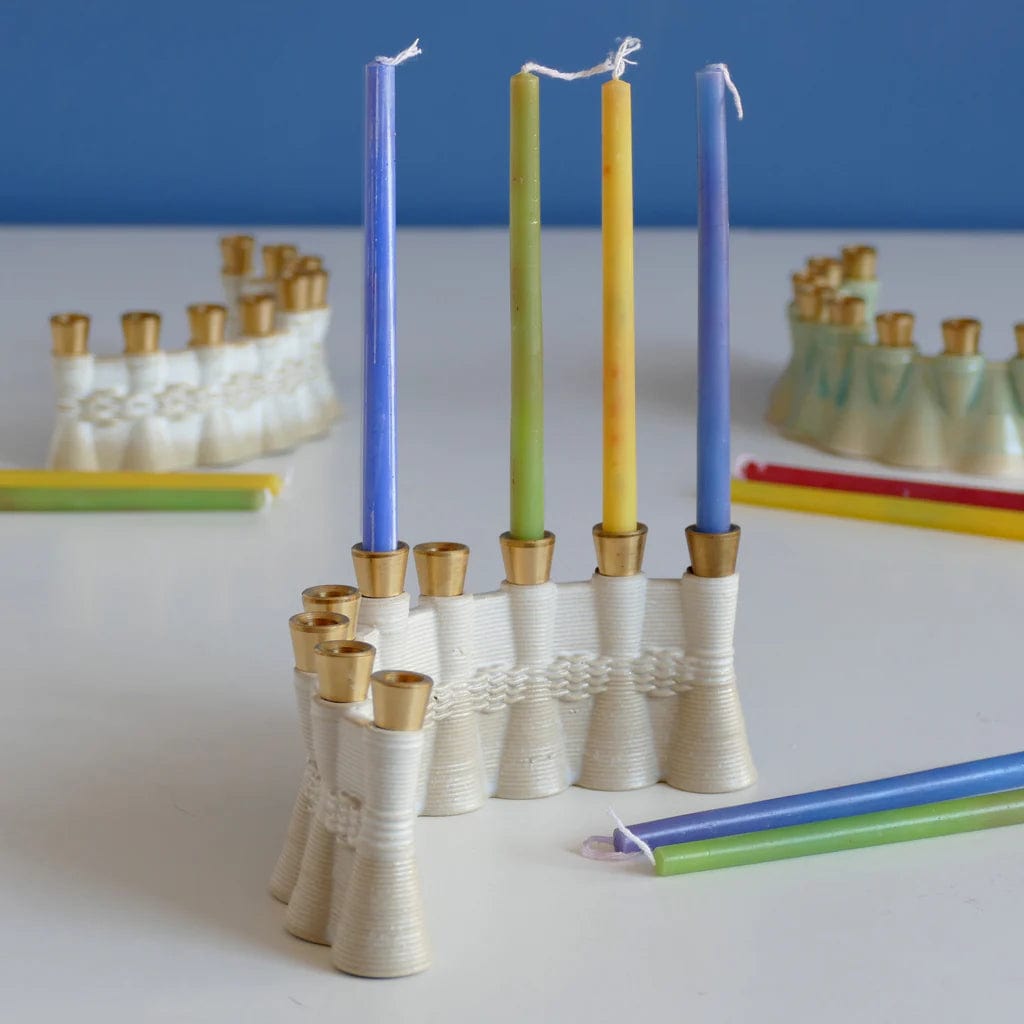 Studio Armadillo Menorahs Wavy 3D Printed Clay Menorah - Natural Beige