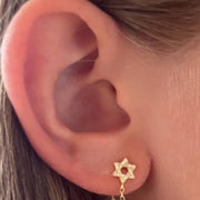 Dainty Star of David Chain Earrings - 18k Gold and CZ