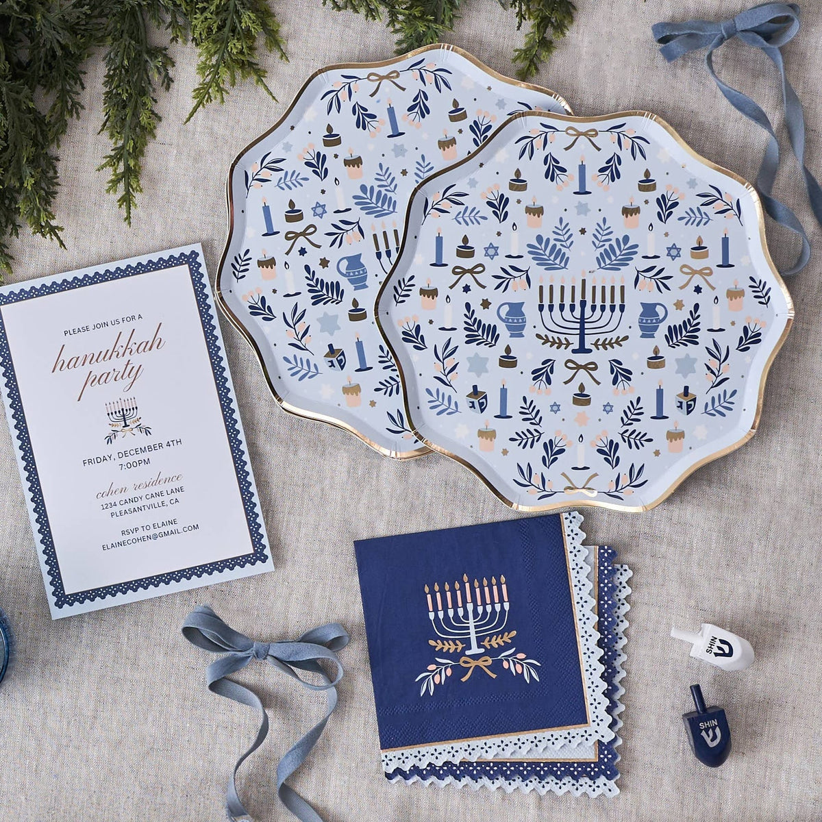 Harlow & Grey Napkins Modern Hanukkah Menorah Cocktail Napkins - Set of 20