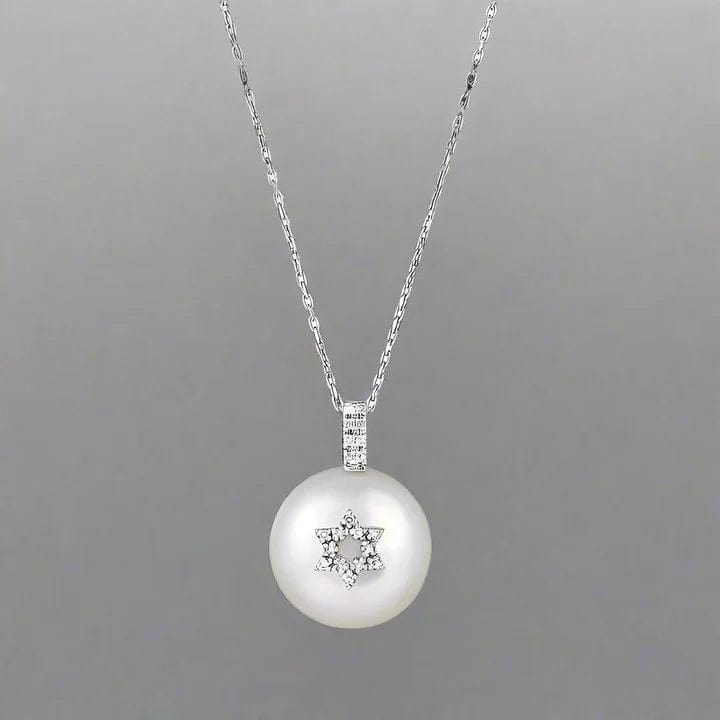 Alef Bet Necklaces Pearl and Diamond Star of David Necklace