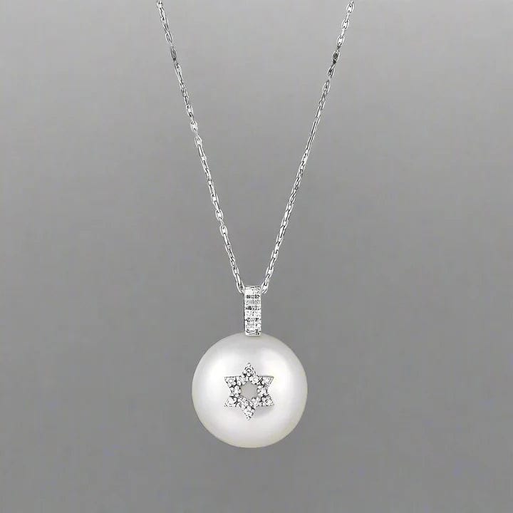 Alef Bet - Pearl and Diamond Star of David Necklace - ModernTribe
