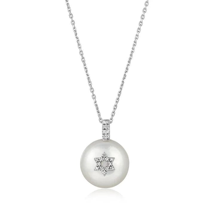 Alef Bet Necklaces Pearl with Star of David Necklace