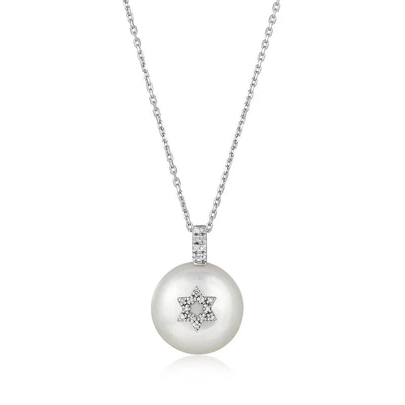 Alef Bet - Pearl and Diamond Star of David Necklace - ModernTribe