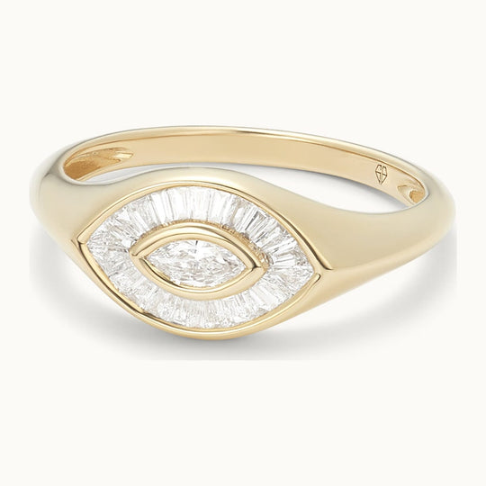 Petit Diamond Marquise Evil Eye Ring - 14k Gold