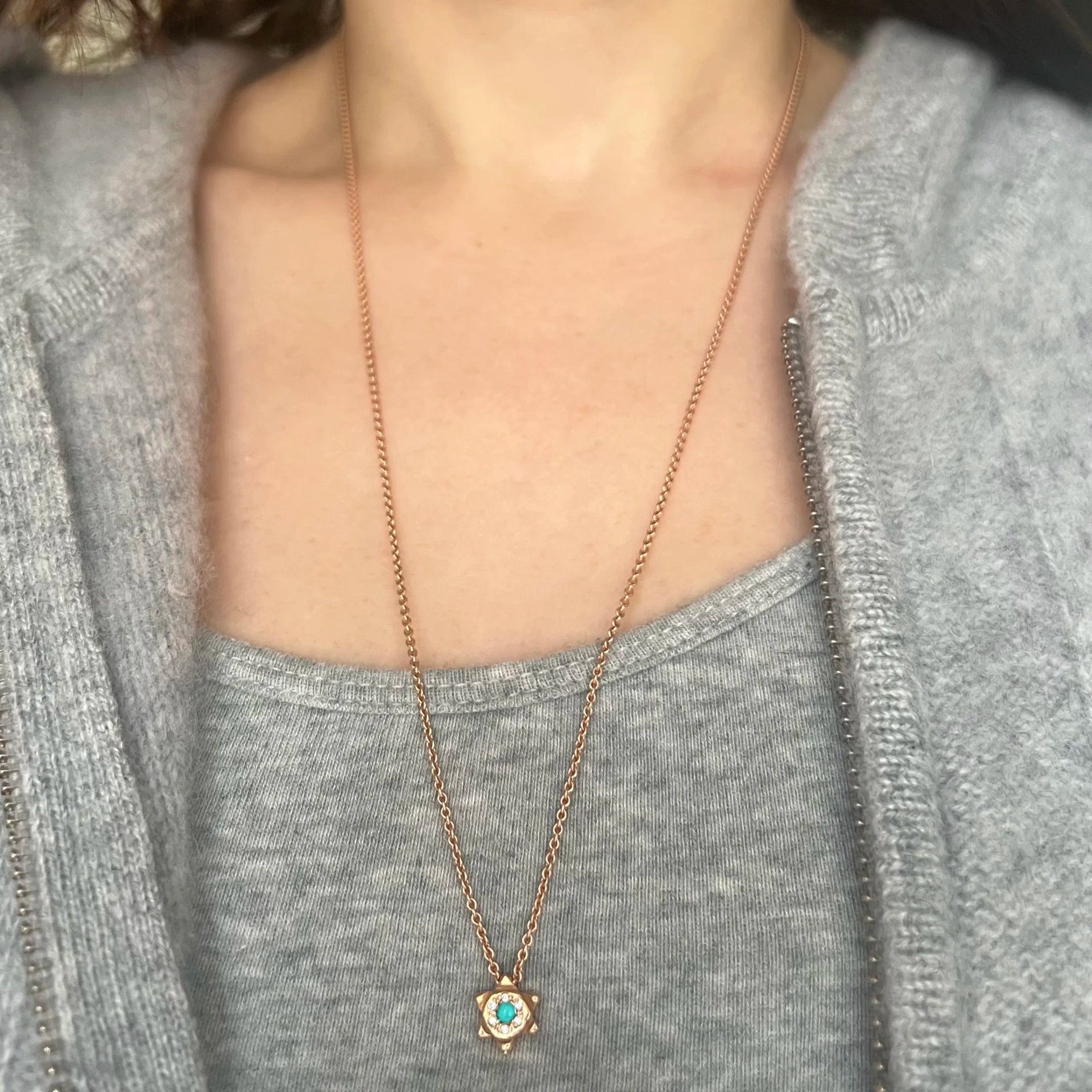 Elisa Solomon Necklaces Turquoise Diamond Star of David Necklace by Elisa Solomon - 14k Rose Gold