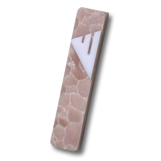 Pink Quartz Mezuzah Case with White Shin