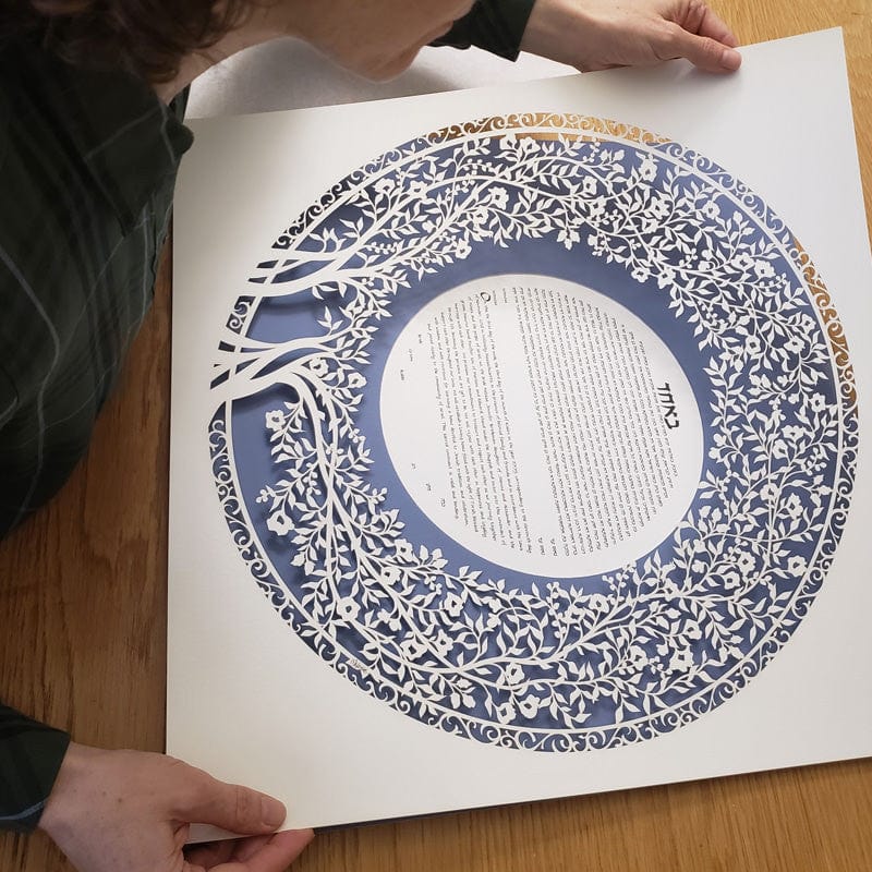 Melanie Dankowicz Ketubahs No Personalized Text (Blank) / Dusty Blue Blooming Tree Ketubah Circle by Melanie Dankowicz - (Choice of Colors)