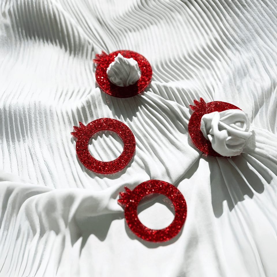 Ariel Tidhar - Red Glitter Pomegranate Napkin Rings - Set of 4 - ModernTribe