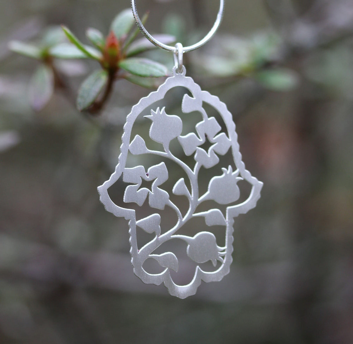 Melanie Dankowicz Necklaces Silver Sterling Silver Pomegranate Hamsa Pendant Necklace by Melanie Dankowicz