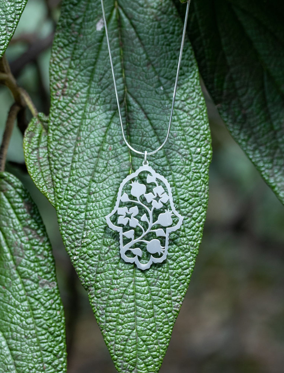 Melanie Dankowicz Necklaces Silver Sterling Silver Pomegranate Hamsa Pendant Necklace by Melanie Dankowicz