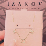 Diamond accented Hebrew Mom stations necklace shown close up