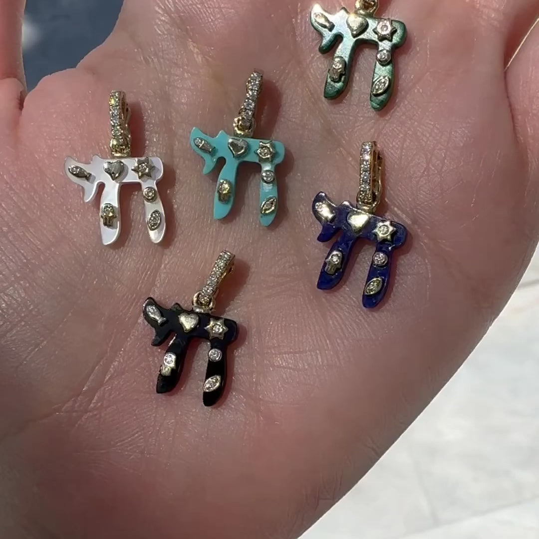 Jewish Charms Chai Gemstone Pendant shown in each gemstone colour