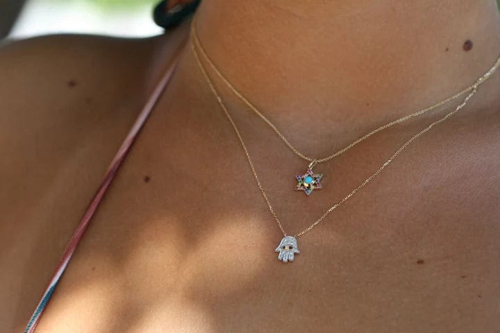 Alef Bet Necklaces Rainbow Star of David Necklace - 14k Gold