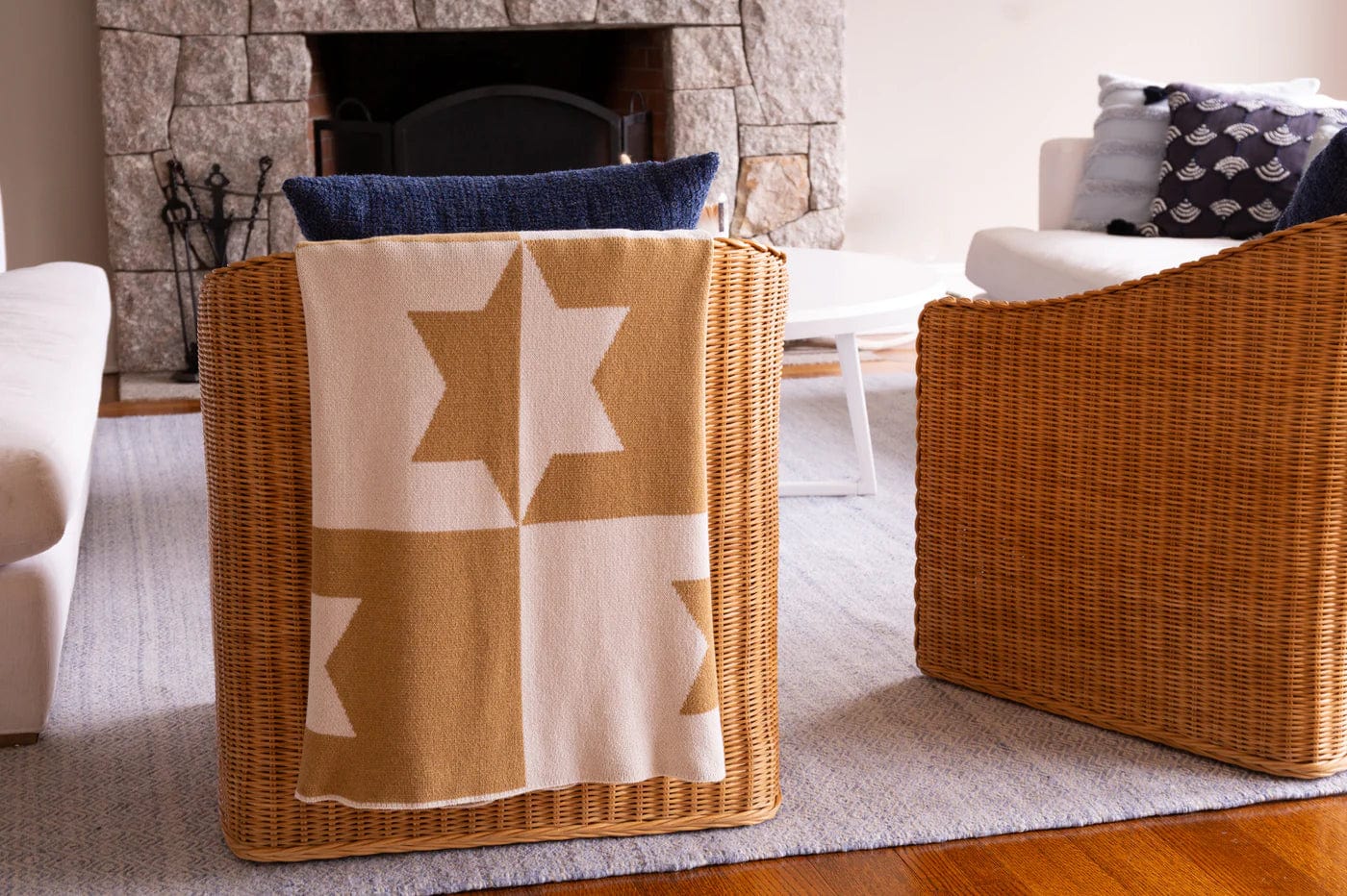 Adara Rituals Blankets Star of David Throw Blanket - Gold and Cream