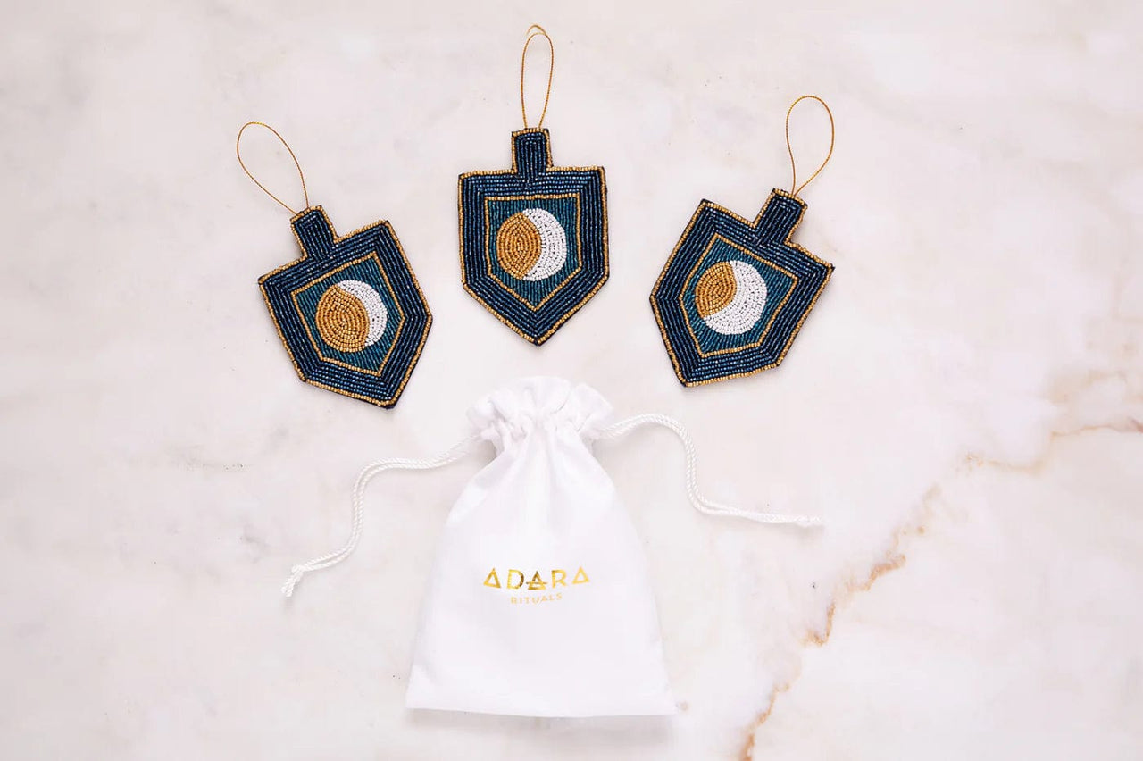 Adara Rituals Ornaments Moon Dreidel Hand-Beaded Ornament Set - Set of 3