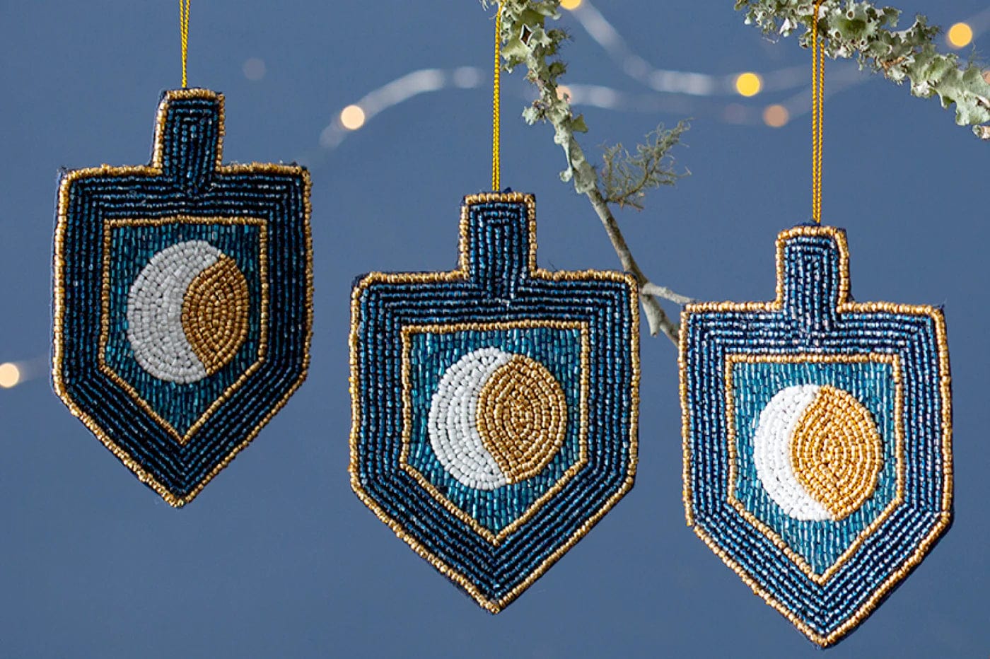 Adara Rituals Ornaments Moon Dreidel Hand-Beaded Ornament Set - Set of 3