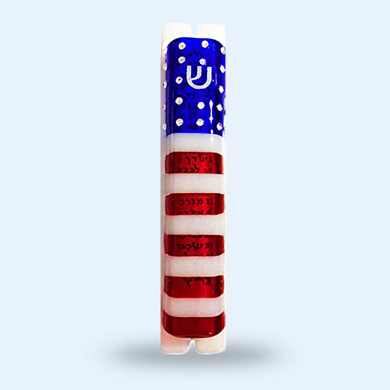 Sandi Katz - Glass American Flag Swarovski Crystal Mezuzah by Sandi Katz - ModernTribe