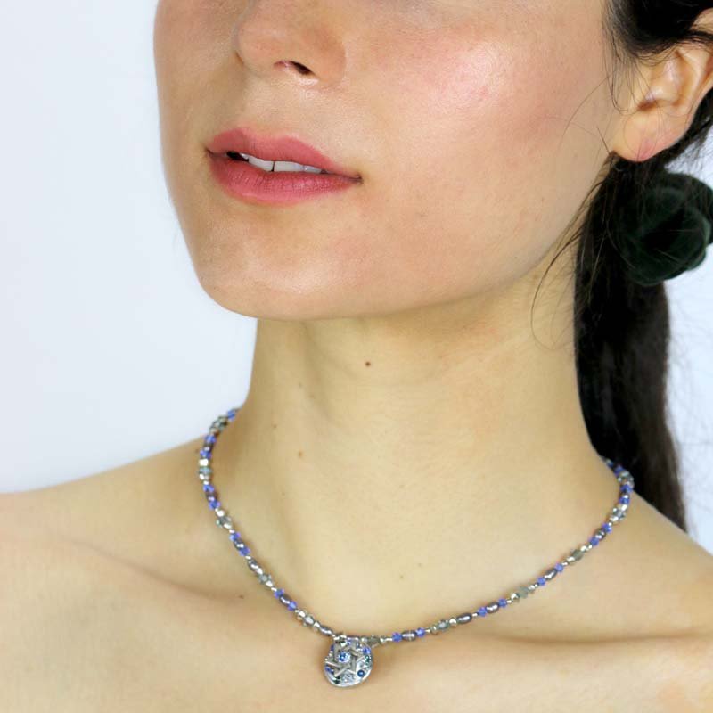 Michal Golan - Light Blue Star of David Circle Necklace by Michal Golan - ModernTribe