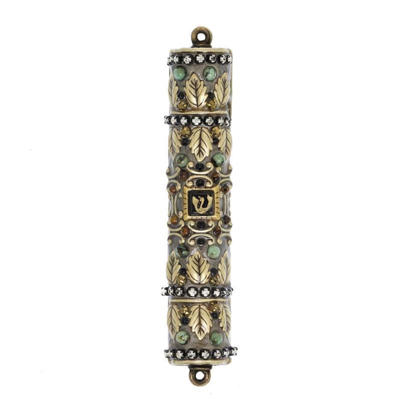 Michal Golan - Golden Leaves Gemstones Mezuzah by Michal Golan - ModernTribe