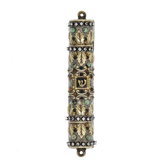 Golden Leaves Gemstones Mezuzah by Michal Golan
