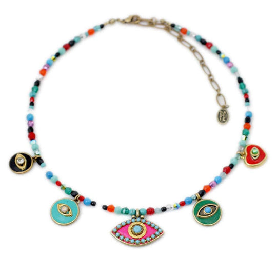 Evil Eye Charm Necklace on Beaded Chain by Michal Golan