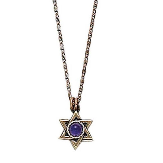 Deep Indigo and Gold Star of David Necklace by Michal Golan