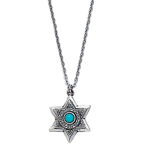 Turquoise and Sterling Silver Star of David Necklace by Michal Golan